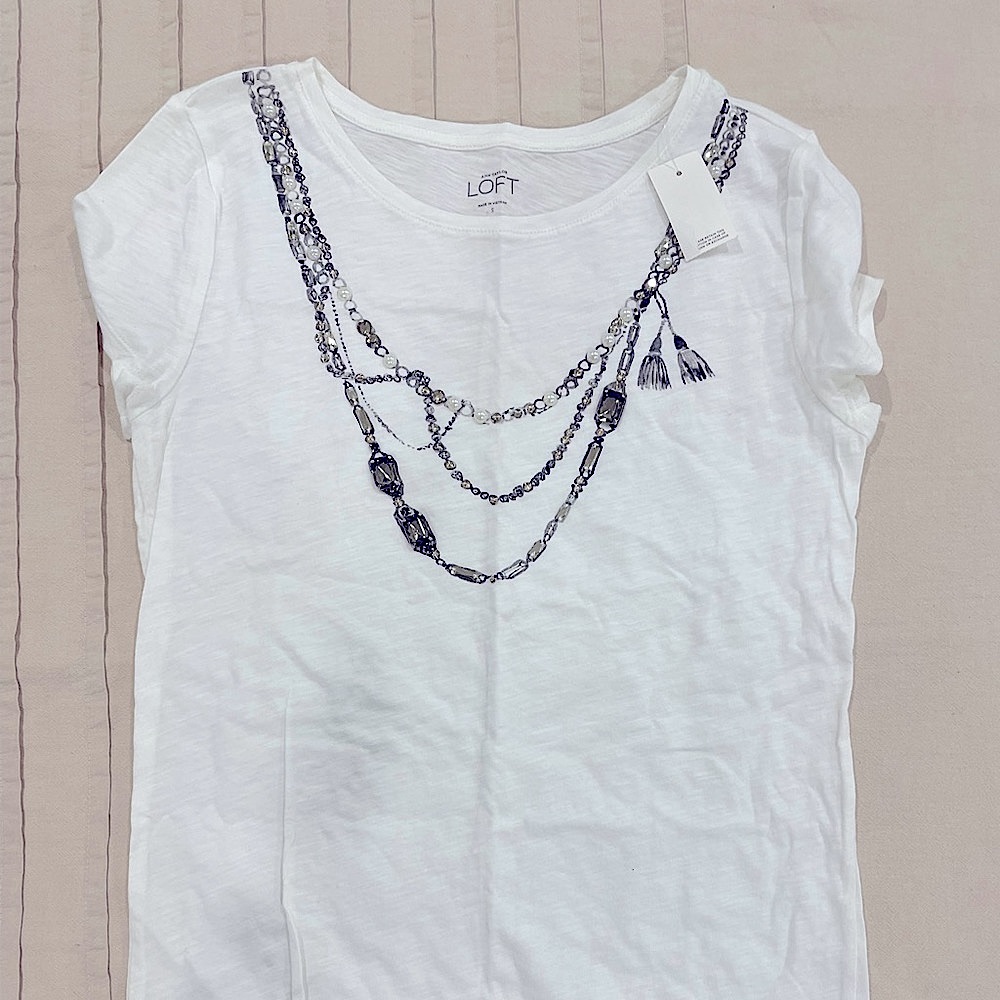 Loft t-shirt, beaded appliqué